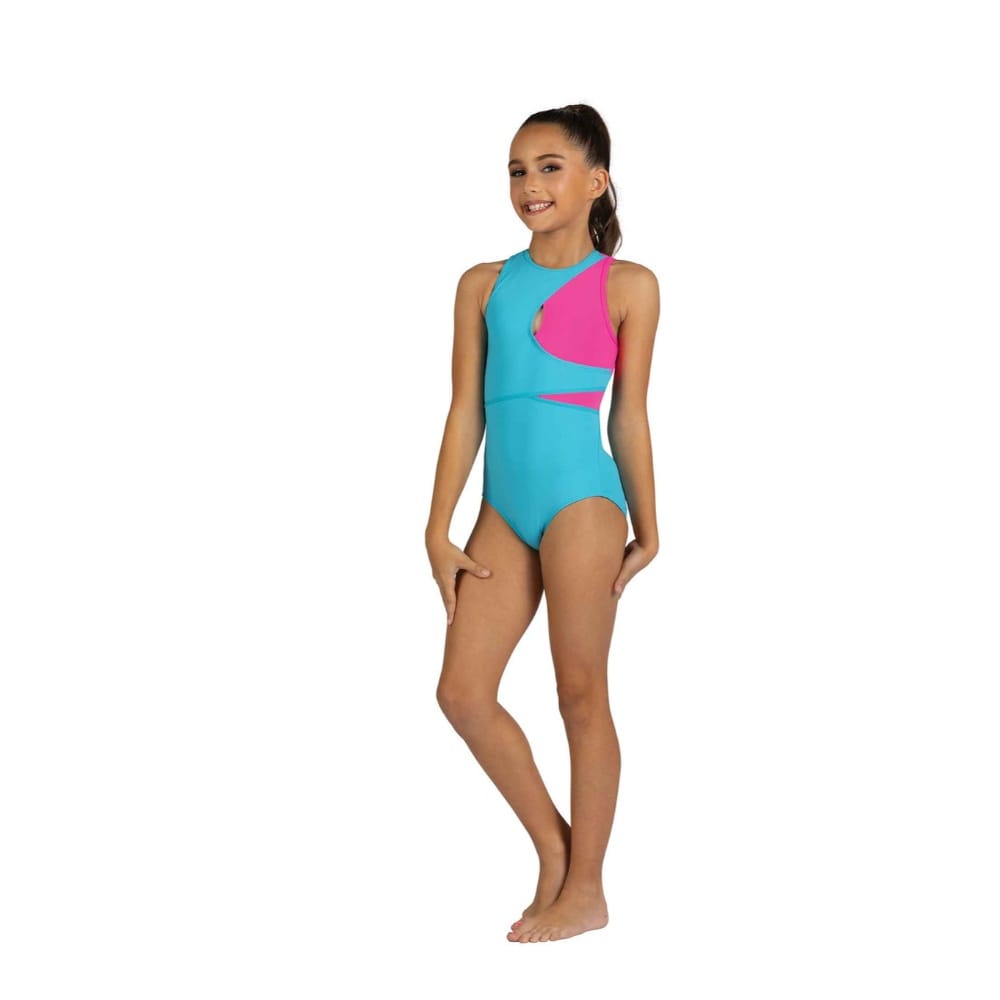 Danshuz 25105C Chayce Two-Tone Leotard - Girls By Danshuz Canada - 12 - 14 / Blue - Neon Pink