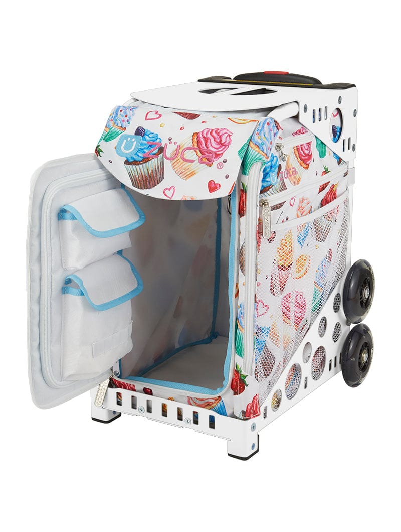 Front panel open on a white ZUCA Skating Bag - Sport Insert - Sweet Life - Frame Sold Separately By ZUCA Canada -