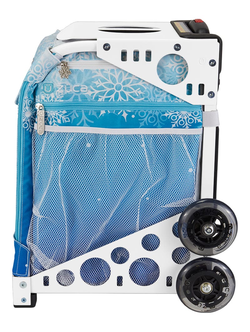 Profile view white ZUCA Frame Sold Separately blue snowflake winter waltz sport insert.