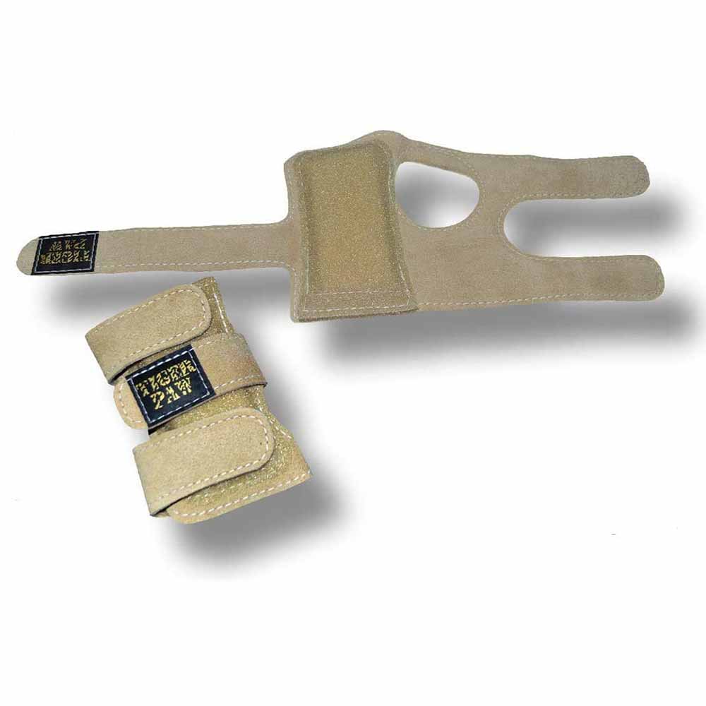 Tiger Paw Wrist Supports in beige suede showing velcro attachments.