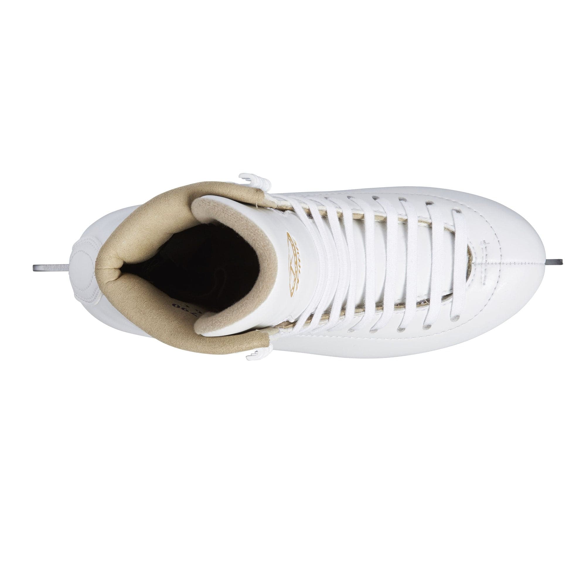 Top down view of a white Jackson Artiste JS1791 Girls Figure Skates By Jackson Canada -