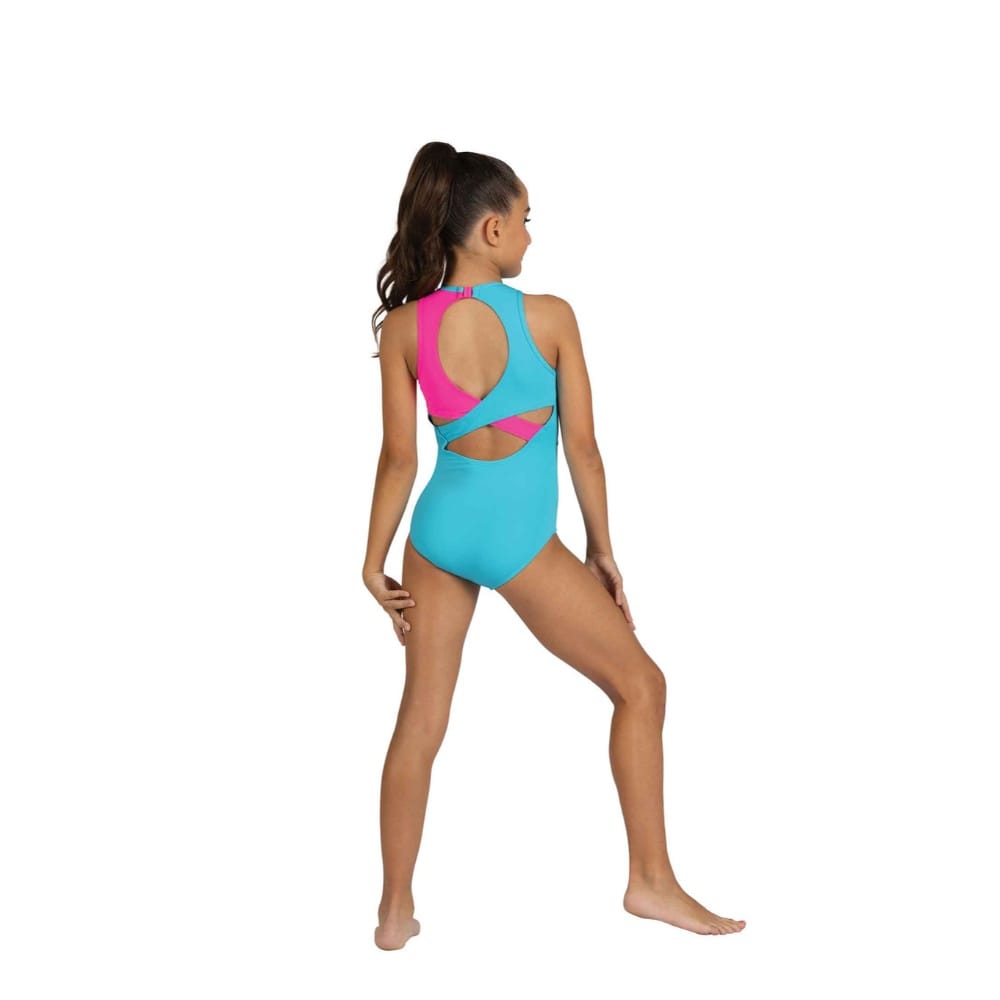 Danshuz 25105C Chayce Two-Tone Leotard - Girls By Danshuz Canada - 12 - 14 / Blue - Neon Pink