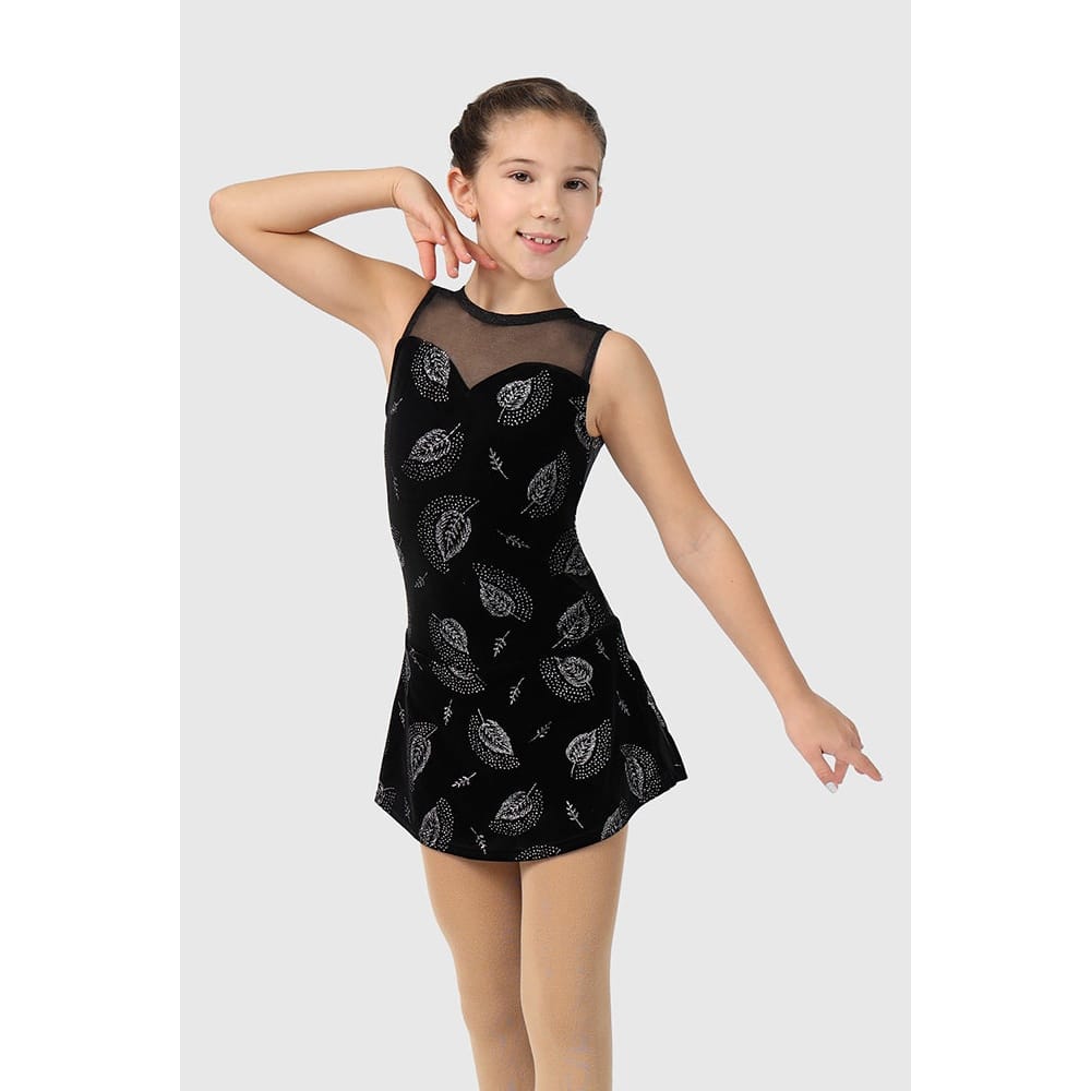 Mondor 12935 Glitter Velvet Figure Skating Dress - Girls By Mondor Canada - 10-12 / Leaves (F3)