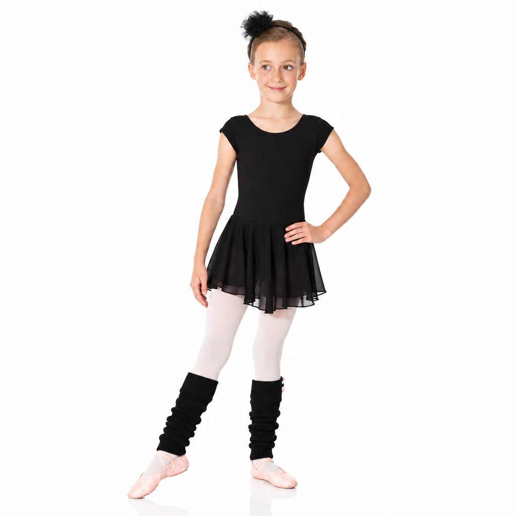 Girl’s black short sleeve dance dress.  Essentials Dance Dress Leotard - Child By Mondor Canada